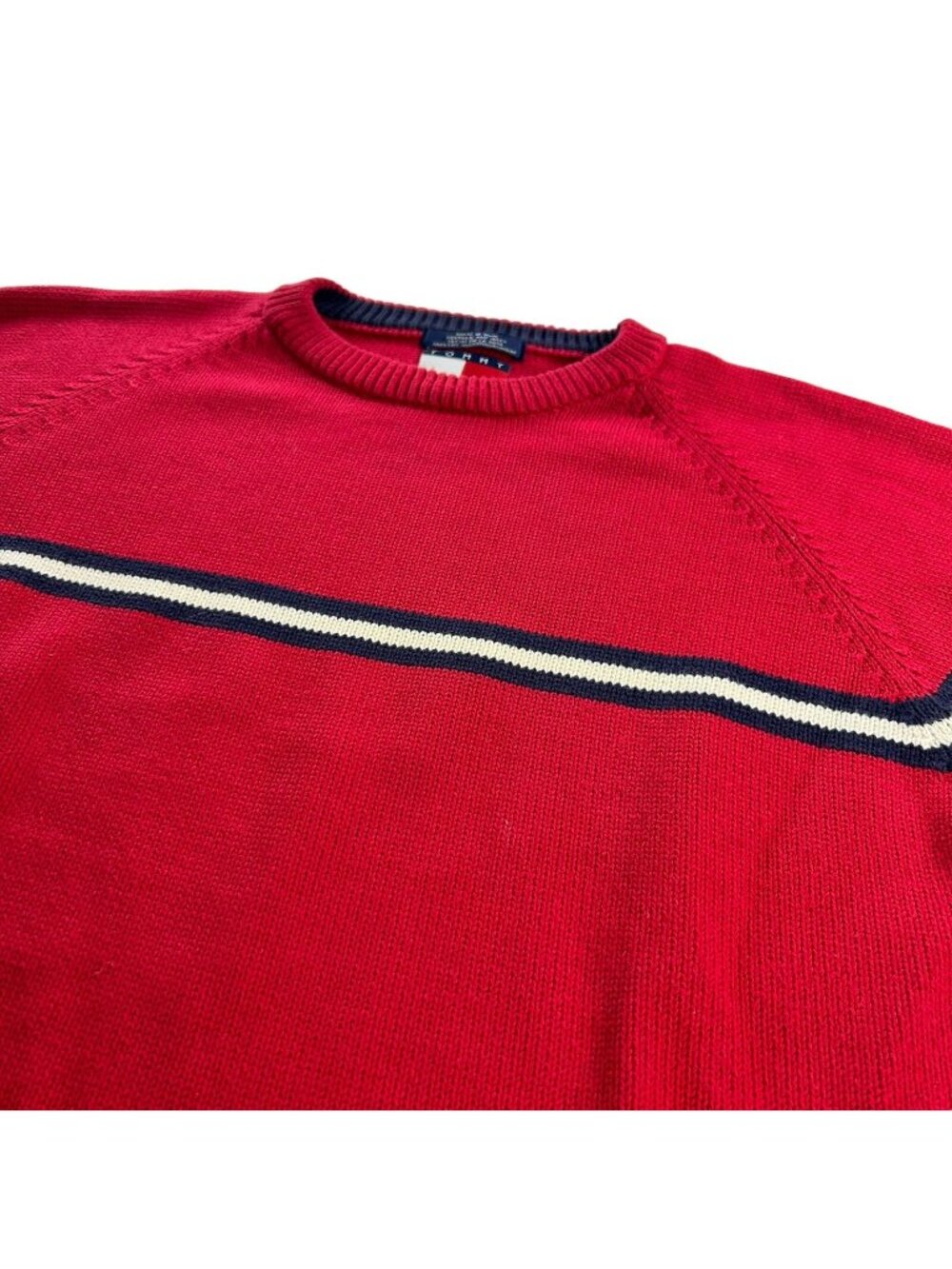 VTG Tommy Hilfiger Men's 100% Cotton Tight Knit Sweater Pullover Red • XL